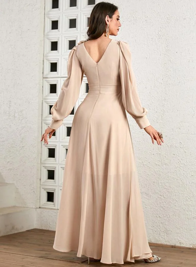 Take Two Women Pleated Flower Detail Balloon Sleeve Maxi Dress